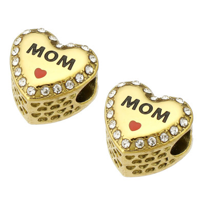 Heart bead with the inscription MUM, surgical steel, two color variants