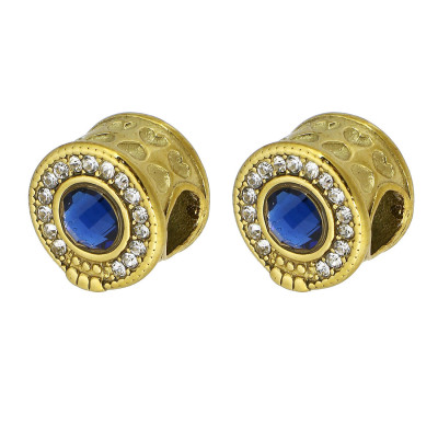 Bead WITH BLUE STONE AND CHATONS surgical steel two color variants