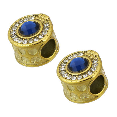 Bead WITH BLUE STONE AND CHATONS surgical steel two color variants