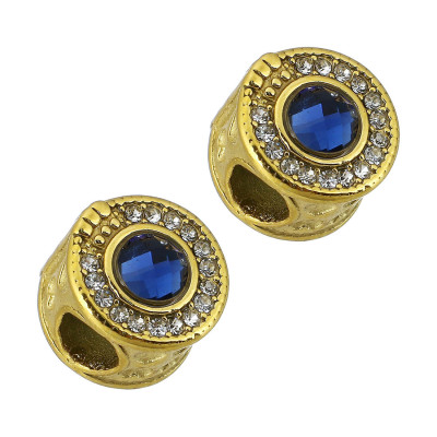 Bead WITH BLUE STONE AND CHATONS surgical steel two color variants