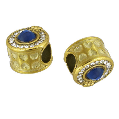 Bead WITH BLUE STONE AND CHATONS surgical steel two color variants