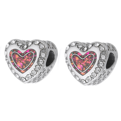 Heart bead with colored enamel, surgical steel