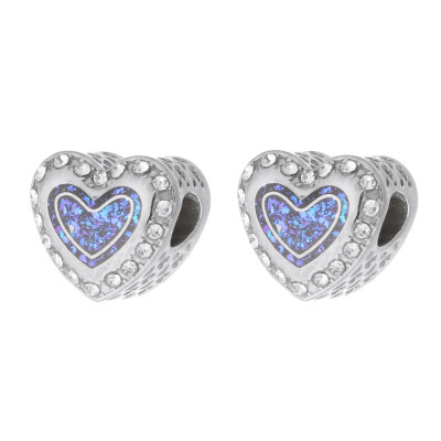 Heart bead with colored enamel, surgical steel