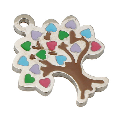 Tree pendant, surgical steel, colored enamel