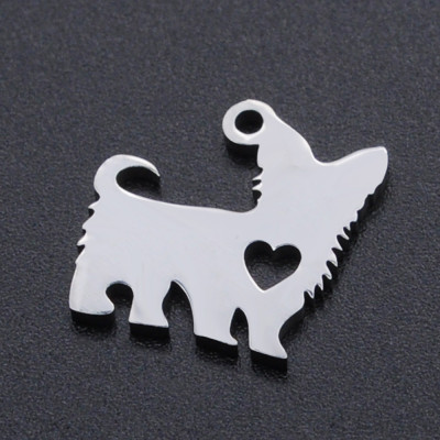 Dog pendant with heart, surgical steel