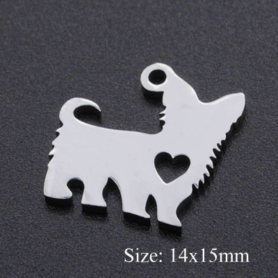 Dog pendant with heart, surgical steel