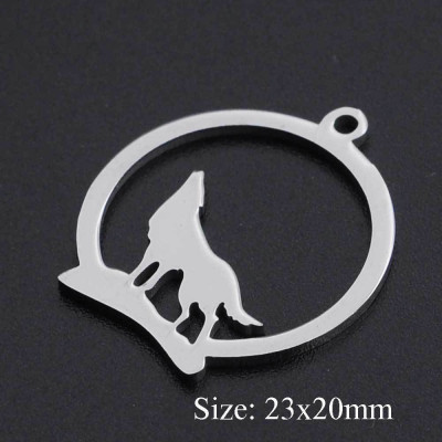 Surgical steel wolf pendant