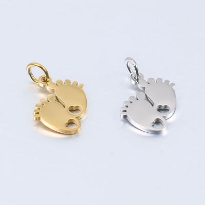 Foot pendant with hearts, surgical steel, two color variants