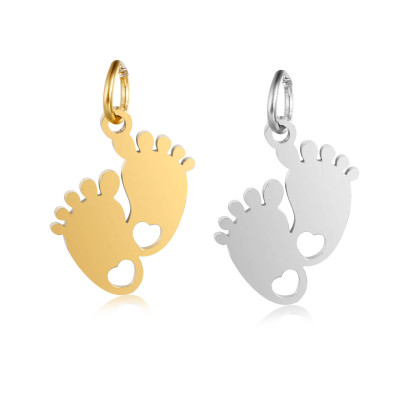 Foot pendant with hearts, surgical steel, two color variants