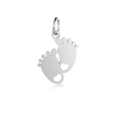 Foot pendant with hearts, surgical steel, two color variants