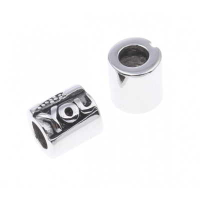 Bead with inscription and a large surgical steel draw-through