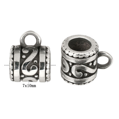 A bead with an eyelet decorated with a surgical steel spiral