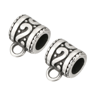 A bead with an eyelet decorated with a surgical steel spiral