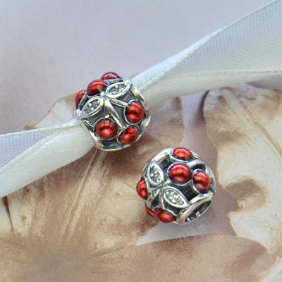 Bead AG 925 with zircons color Crystal and red icing