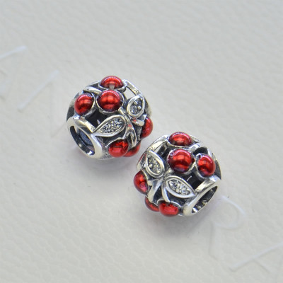 Bead AG 925 with zircons color Crystal and red icing