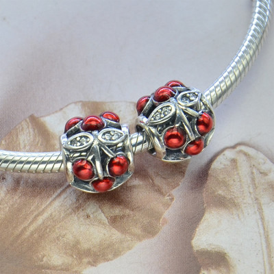 Bead AG 925 with zircons color Crystal and red icing