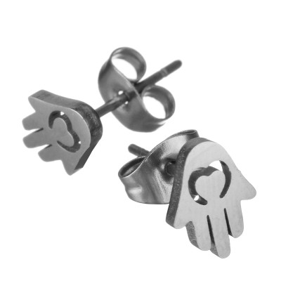 Earrings made of palm with a heart, surgical steel