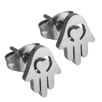 Earrings made of palm with a heart, surgical steel