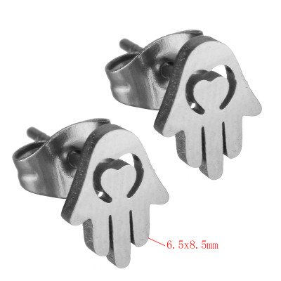 Earrings made of palm with a heart, surgical steel