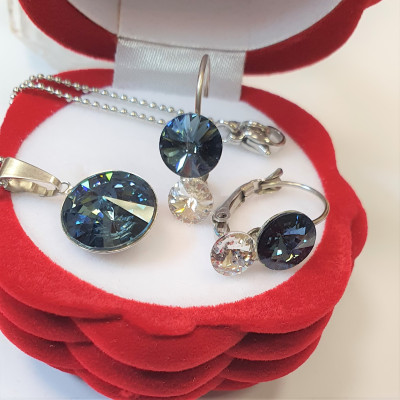 Earrings and pendant with rivolki Swarovski surgical steel