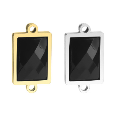 Rectangular connector with black stone, surgical steel