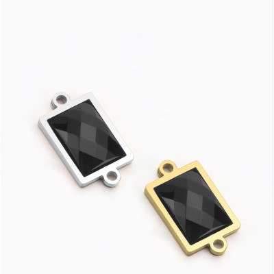 Rectangular connector with black stone, surgical steel