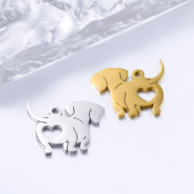 Dog pendant with a heart, surgical steel, two color variants