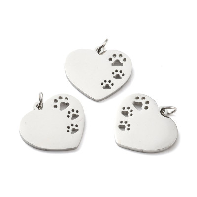 Surgical steel heart pendant with paws