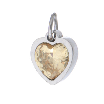 Heart pendant with colored stone, surgical steel