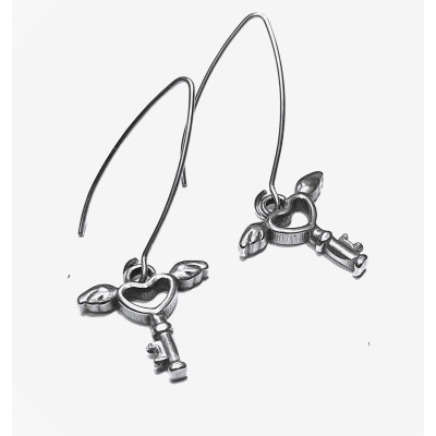 Dangle earrings with an angel's key, surgical steel