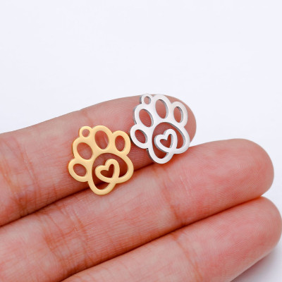 Paw pendant with heart, surgical steel
