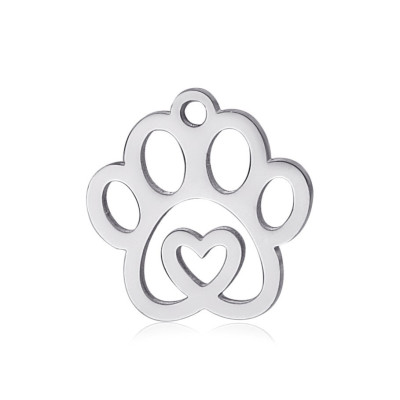 Paw pendant with heart, surgical steel