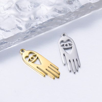 Hamsa pendant with a heart, two color options, surgical steel