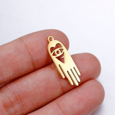 Hamsa pendant with a heart, two color options, surgical steel