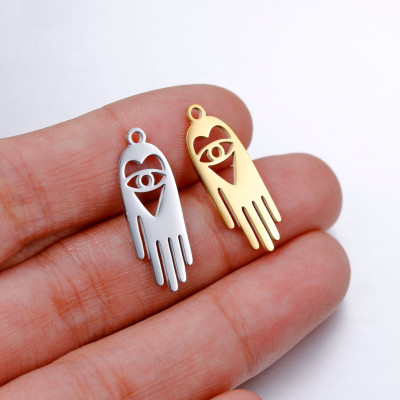 Hamsa pendant with a heart, two color options, surgical steel