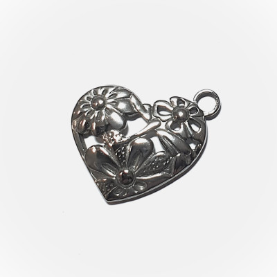 Heart pendant with flowers surgical steel 304