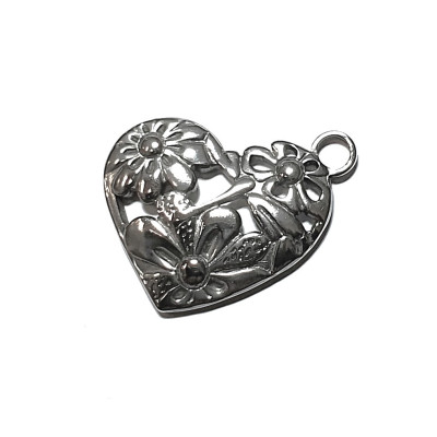 Heart pendant with flowers surgical steel 304