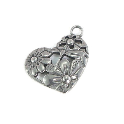 Heart pendant with flowers surgical steel 304