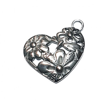 Heart pendant with flowers surgical steel 304