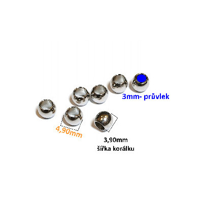 Korálek 5mm průvlek 3mm z chirurgické oceli
