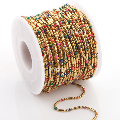 Chain in gold galvanization with colored surgical steel beads