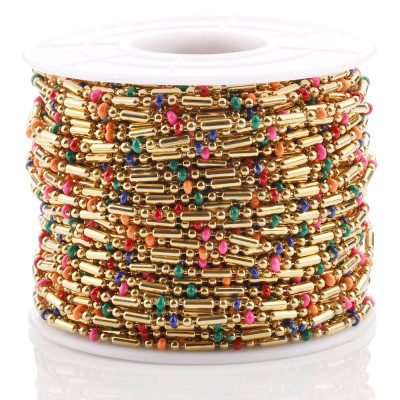 Chain in gold galvanization with colored surgical steel beads