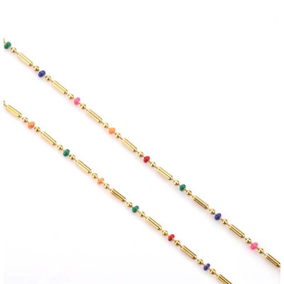 Chain in gold galvanization with colored surgical steel beads