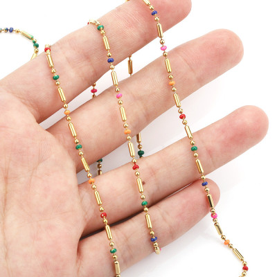 Chain in gold galvanization with colored surgical steel beads