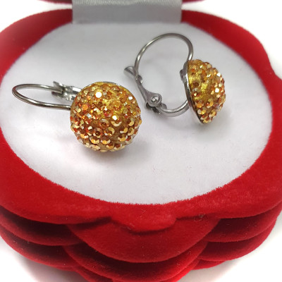 Mechanical earrings with chatons in the color Sunrise, surgical steel