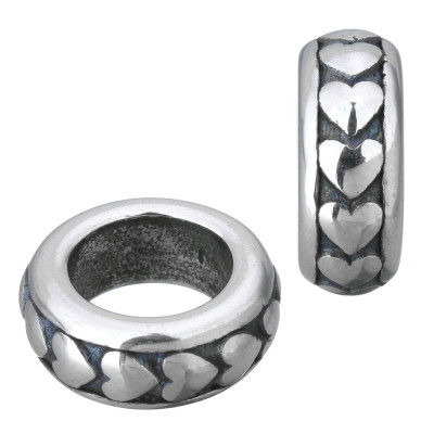 Bead with heart ornament of surgical steel