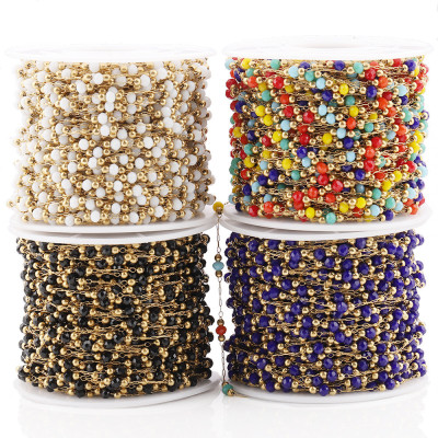 Chain with beads, 4 color variants, surgical steel, gold galvanization