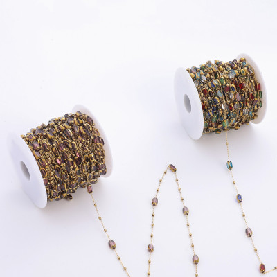 Chain with rectangular stone, surgical steel, gold plating