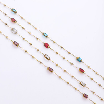 Chain with rectangular stone, surgical steel, gold plating