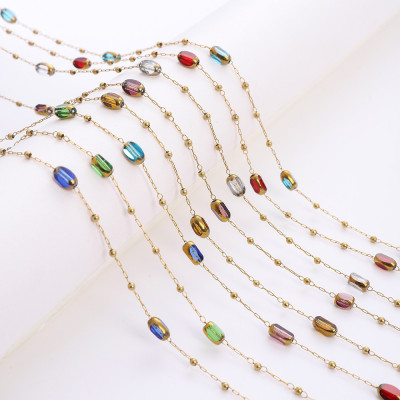 Chain with rectangular stone, surgical steel, gold plating